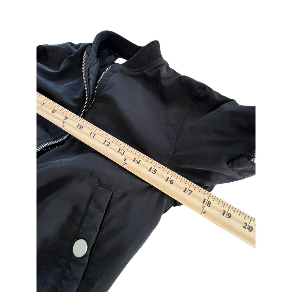 H M Black Bomber Jacket Full Zip Ring Detail Ribbed Cuffs Sz 10 11 - Picture 8 of 12
